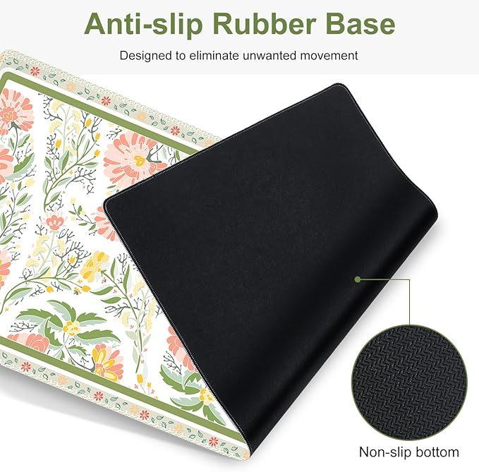 Desk Mat 4in1 Large Mouse Pad with Wrist Rest Cute Desk Matt for Desktop Deskpad Mat Anti-Slip XXL Computer Ergonomic Mousepad with Wrist Support for Keyboard and Mouse I Elegant Daisy Florals