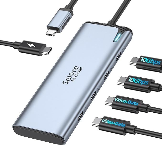 Selore USB-C Video Hub with Dual 4K@60Hz Video Output 5-in-1 USB-C Splitter with 2 Video Output10Gbps Data Transfer100W PDMST Docking Station Dual Monitor for Win&ampMac Laptop iPad Phone (No Dri