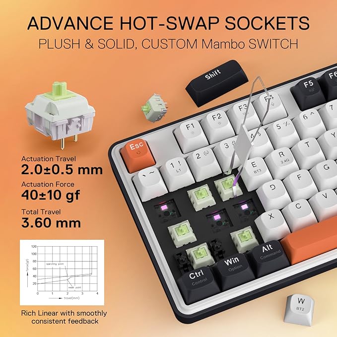 Redragon K689 PRO Wireless Gasket RGB Gaming Keyboard 108 Keys Mechanical Keyboard w/Extra 4 Hotkeys Upgraded Hot-swappable Socket 3-Layer Noise Dampening Round PBT Keycaps Custom Linear Switch
