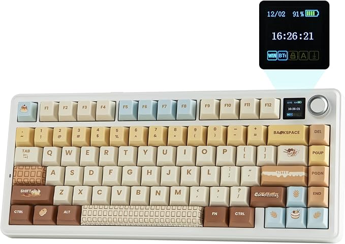EPOMAKER X Aula F75 MAX Wireless Mechanical Keyboard with TFT Screen and Knob Gasket Keyboard in 75% Layout Hot Swappable Gaming Keyboard for PC/Mac/Linux (Caramel)