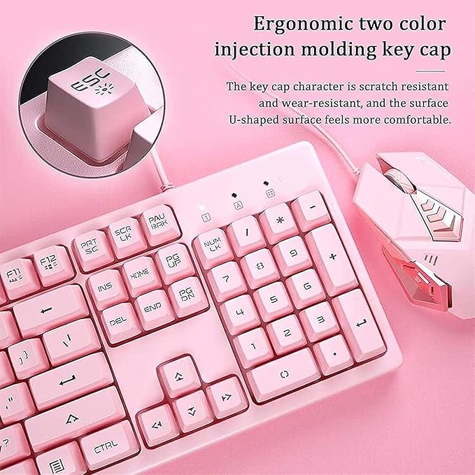 Gaming Keyboard and Backlit Mouse and Headset ComboUSB Wired Backlit KeyboardLED Gaming Keyboard Mouse SetHeadset with Microphone for PCLaptopWindows