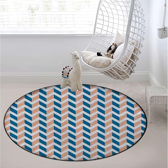Coral Round Rug Rugs Soft Non-Slip Circular Throw Rug Carpet for Shower Sink Powder Room Nursery Bedroom Table Retro Abstract Stripe of Triangles GeometryMulticolor Diameter 47.2 in