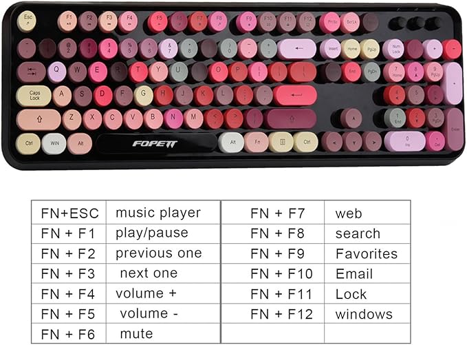 Wireless Keyboard and Mouse Combo 2.4 GHz Full-Sized Typewriter Keyboard and Mouse Wireless with Round Keycaps for Windows Computer Desktop PC Laptop (New BlackColorful)
