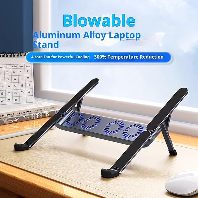 Foldable Laptop Cooling Pad with Quiet Fan and Adjustable Stand for 10-17inch Tablets Aluminum Alloy Design Foldable Computer Cooling Base