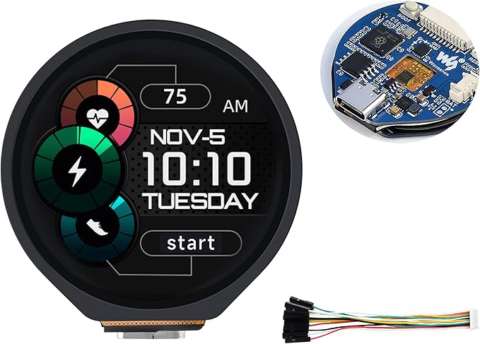 waveshare RP2040-Touch-LCD-1.28 Based on Raspberry Pi RP2040 Board with 1.28inch Round Touch LCD 240x240 Pixels 65K RGB Colors IPS LCD Display Accelerometer and Gyroscope Sensor Dual-Core Processor