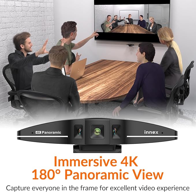 Innex C831 180° Panoramic 4K Wide Angle Webcam with Microphone AI Facial Tracking for Windows Mac Easy Setup Conference Room Camera with Flexible View Angle for Meeting Room Huddle Space