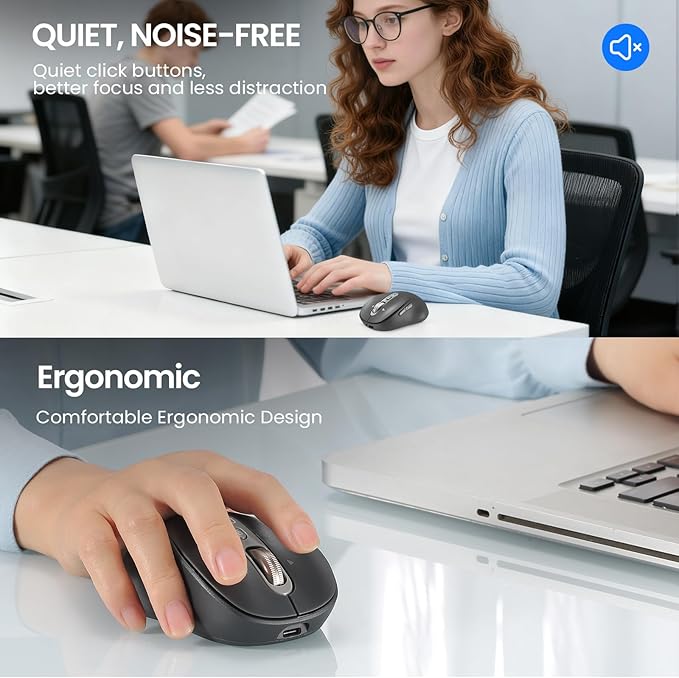 Wireless Bluetooth MouseMulti Device Ergo Computer MousesMetal 4-Way Super Scrolling± 3200 DPI10 ButtonsPlug&ampPlayQuietRechargeableUSB Cordless Mice for LaptopTabletMaciPadPCPhone All