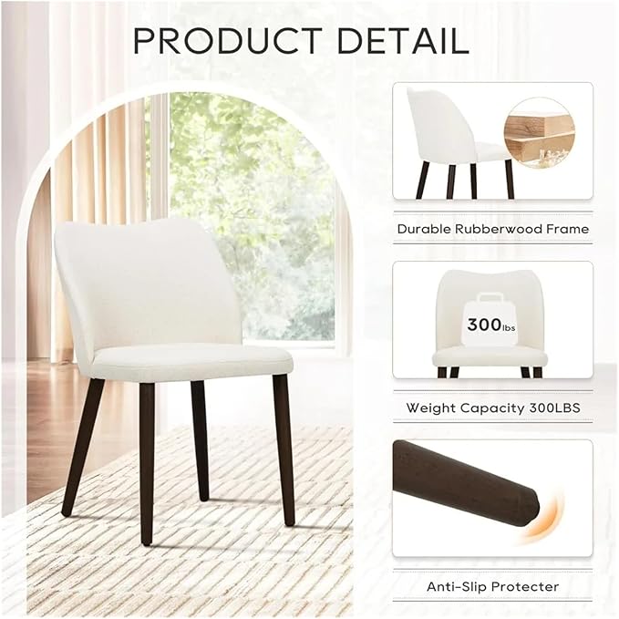 Adjustable Office Computer Chair with Armrest 2pcs Beige Fabric Dining Chairs with Padded Seat and Wood Legs for Restaurant Cafe