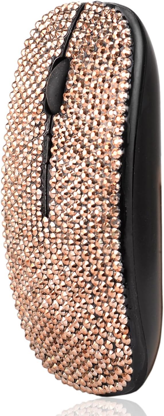 Luxury Bling Rechargeable Wireless Mouse with Austrian Crystal RhinestoneFlat Slim Mouse for Laptop PC Girl's Gift - Rose Gold