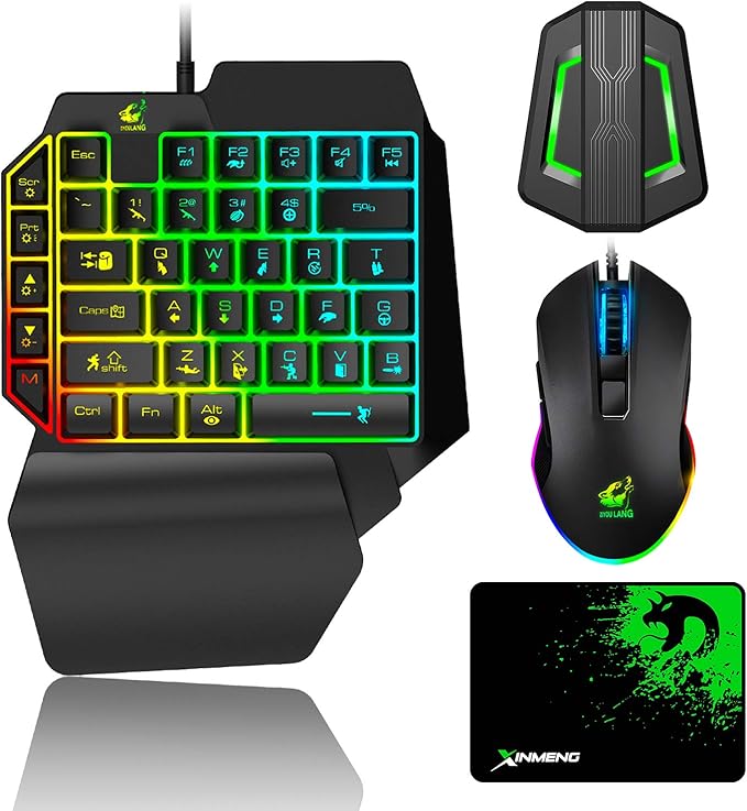 Gaming Keyboard and Mouse Combo Wired 39 Keys Mechanical Feeling Rainbow LED Backlit Keyboard and RGB Gaming Mouse and LED Backlit Converter Compatible with PS4/Xbox One/Nintendo Switch/PS3 /PC