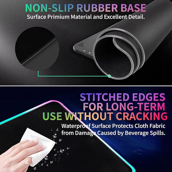 RGB Gaming Mouse Pad with Wireless Charging 15W LED Mouse Mat 31.5 * 11.8 in 10 Light Modes Extra Large Mousepad Non-Slip Rubber Base Computer Keyboard Mat for Gaming MacBook PC Laptop Desk