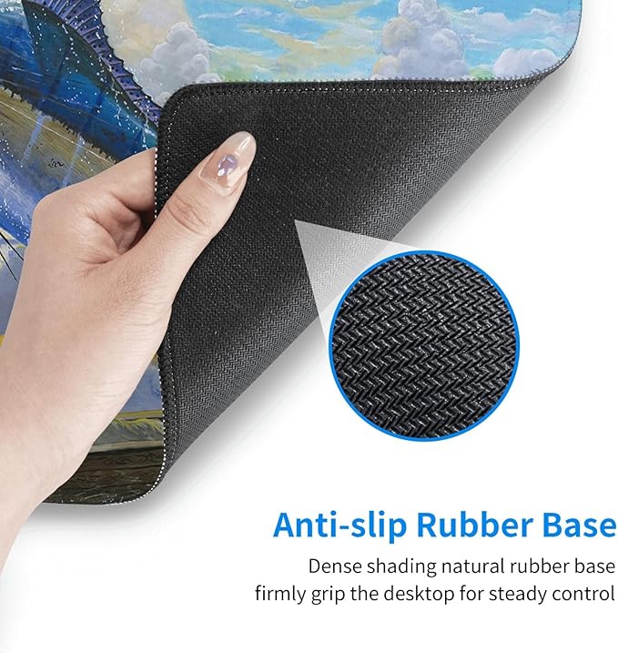 Old Man Blue Marlin Billfish Sportfishing Mar Gaming Mouse Pad Large 16x29.5 Inch - Non-Slip Desk Mat with Stitched Edges Durable Textured Rubber Base for Gaming