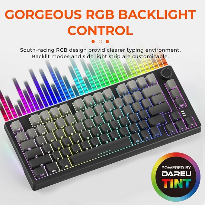 DAREU EK75PRO Wireless Gaming Keyboard75% RGB Hot-Swappable Creamy Mechanical Keyboard with Knob2.4Ghz/BT5.1/USB-C Connectivity Gasket MountSide Printed PBT Keycaps Linear Switch for Win/MAC