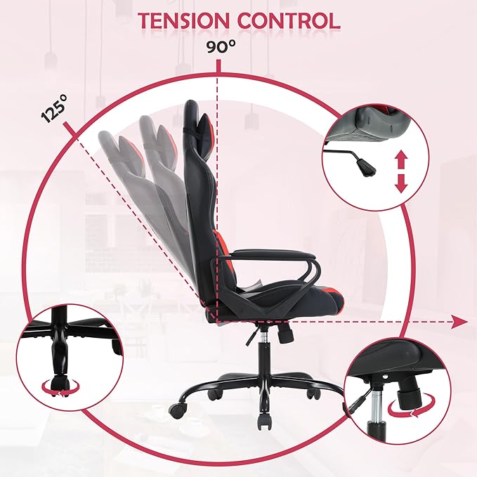 Gaming Chair High Back PU Leather Gaming Chairs Computer Chair with Armrest Headrest and Lumbar Support for Kids Teen Adults Men Women Height Adjustable Gamer Chair Computer Chairs for Adults