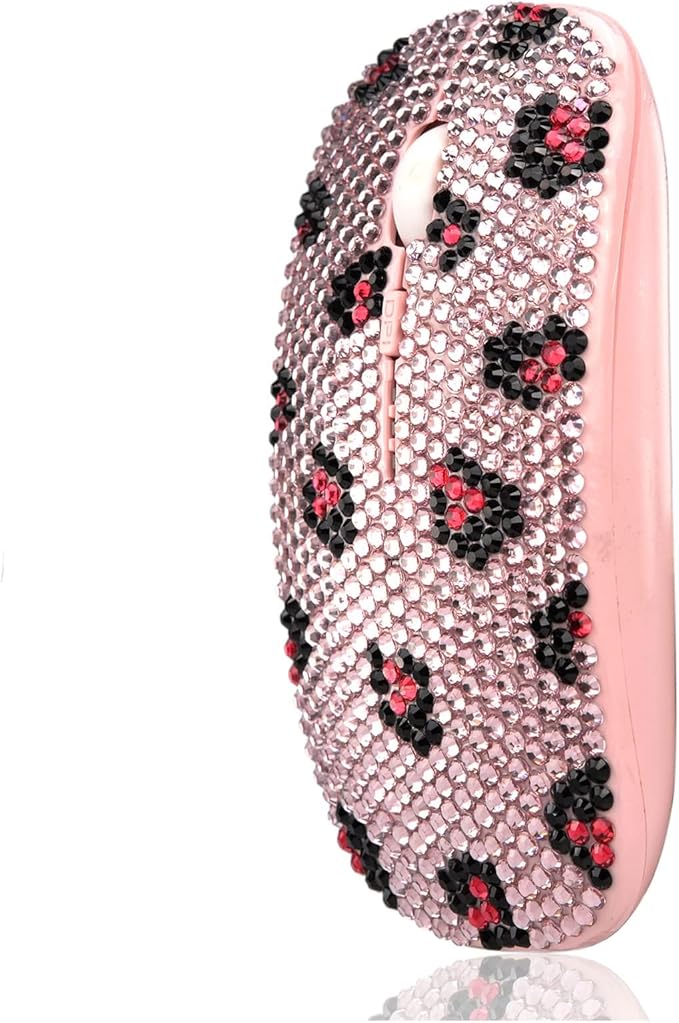 Bling Luxury Crystal Rhinestone Wireless Mouse Sparkly Computer Mouse with USB Receiver for Girls Bedazzled Leopard Mice for Notebook PC Laptop MacBook - Pink