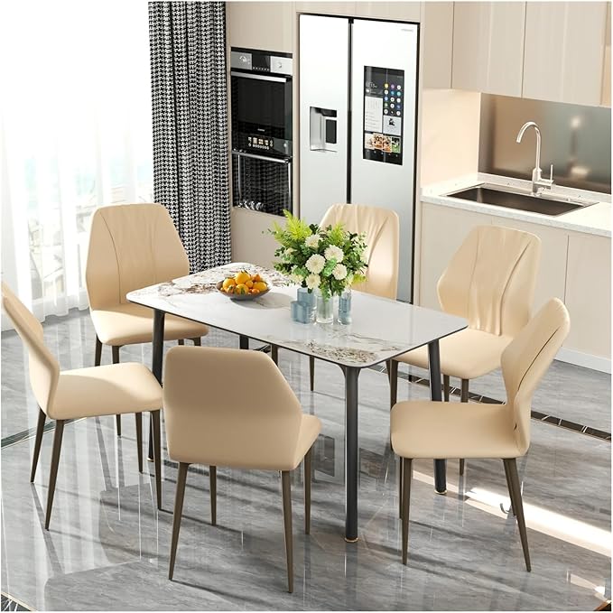 Adjustable Office Computer Chair with Armrest 2pcs Leather Upholstered Dining Chair with High Backrest for Living Room Kitchen(Light Khaki)