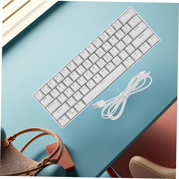 Mikikit Compact Wired Mechanical Gaming Keyboard RGB Backlit Keys White Design Ergonomic Comfort for Laptops