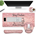 DINKY Large Gaming Mouse Mat and Mouse Pad Wrist Keyboard Wrist Rest Set Anti-Slip Base Mousepad + Coaster 35.4 x 15.80-inch Ergonomic Wrist Support for Home Working Gaming-PinkQuote