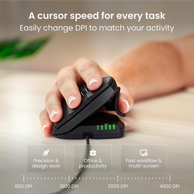 Contour Unimouse Ergonomic Vertical Mouse Adjustable 35°-70° Tilt Angle 6 Programmable Buttons for Productivity Customizable Thumb Rest for Wrist Pain Relief | Plug &amp Play Mac/PC - Wired - Right