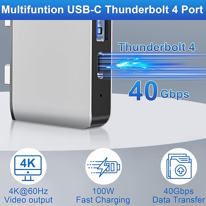 Surface Pro 9/10/11/X Docking Station Quad Display Surface pro 11 USB Hub with Dual 4K@60Hz HDMI USB-C (4K@60Hz Video+40Gbps Data+100W Charge) 2 USB3.0 SD/TF 3.5mm Mic for Surface Pro 11/10/9/X