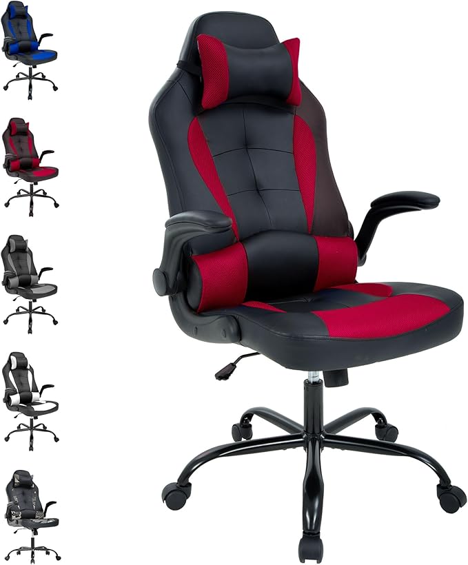 Comfortable Gaming Chair with Massager Video Game Chair Gamer Chair for Adults Computer Desk Chair with Lumbar Support and Flip-up Armrests Rolling Chair with Wheels for Adults