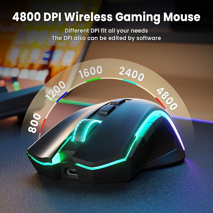 Redragon S101M-KS Gaming Keyboard and Mouse Wireless with Tri-Mode RGB Keyboard and 4800 DPI Gaming Mouse 10 Independent Multimedia Keys for Wins PC Computer Wireless S101 Ideal for Gamer