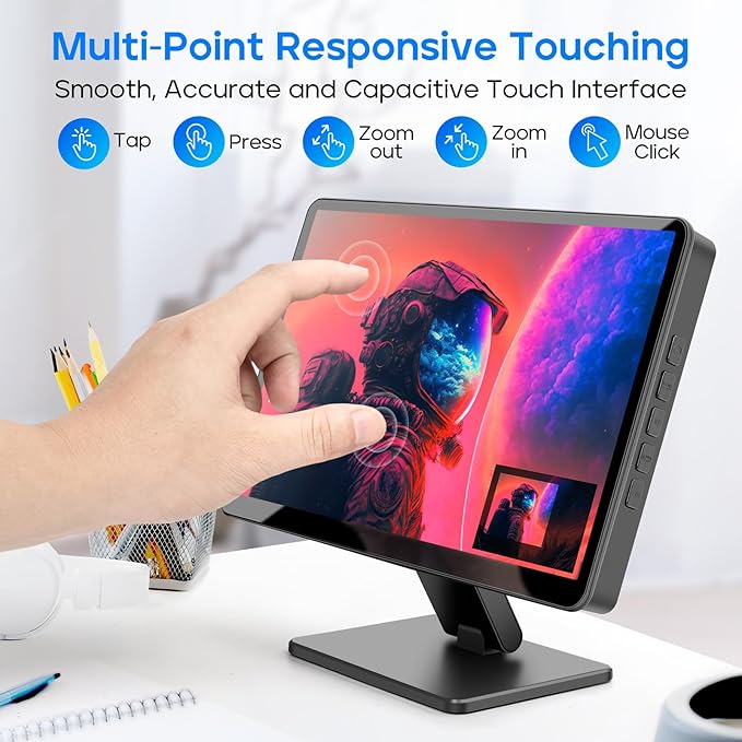 Touch Screen Monitor with CaseROADOM 10.1’’ Raspberry Pi Screen IPS FHD 1024×600Responsive and Smooth TouchDual Built-in SpeakersHDMI InputCompatible with Raspberry Pi 5/4/3/ZeroVersatile Stand