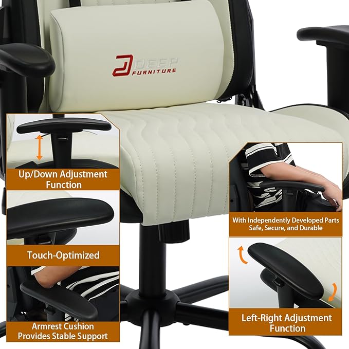 Video Game Chair Ergonomic Comfortable Gaming Office Chair Height-Adjustable with a 360° Swivel Base and Headrest(1002-White)