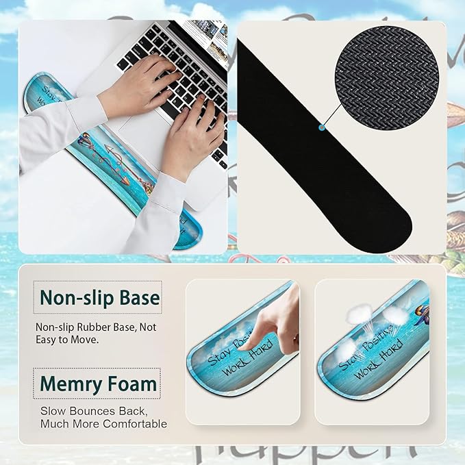 Large Mouse Pad Ergonomic Mouse Pad with Wrist Rest and Keyboard Wrist Rest 4 in 1 Set 31.5 x11.8 inch Extended Desk Pad for Home Office Stay Positive Work Hard and Blue Sky Ocean Gaming Mouse Mat