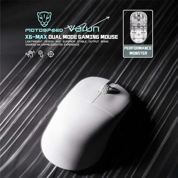 MOTOSPEED X6MAX Wireless Gaming MouseTwo-Mode 8K/USB-C Mouse Up to 30000DPIPAW3950 Optical Sensor Lightweight 43g5 programmable Button300MAh Battery LifeComputer Mouse for LaptopPCMac(Black)