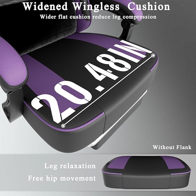 Gaming Chair with Pocket Spring Cushion and Footrest PU Leather Game Chair Adjustable Headrest Home Office Desk Chairs Comfortable Ergonomic Computer Chairs - Purple