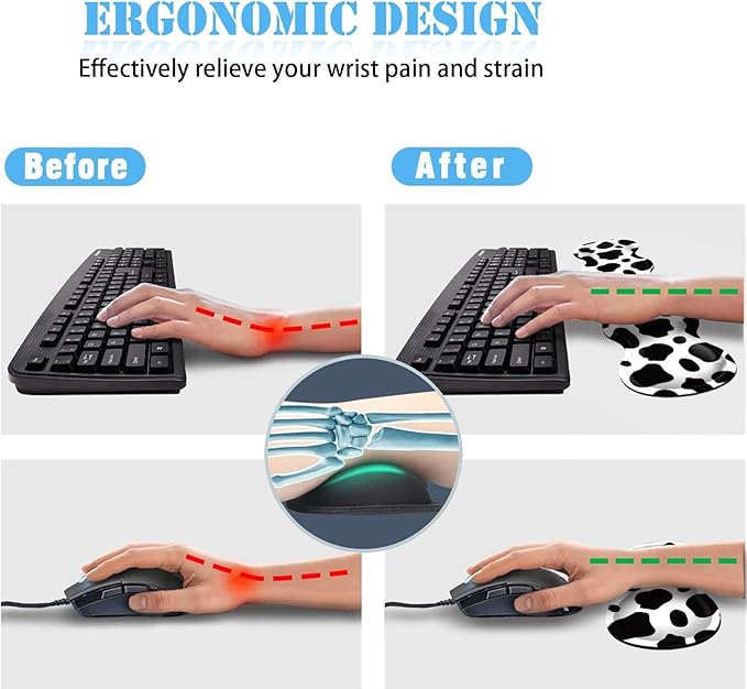 Keyboard Wrist Rest+Mouse Wrist Pad+Desk Pad SetMemory Foam Ergonomic Easy Typing Pain Relief for Computer Laptop Office Home - Cow Pattern