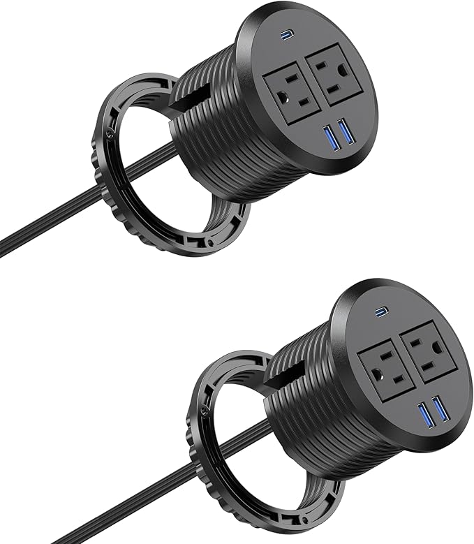 3 inch Desktop Power Grommet USB C20W Fast Charging StationFurniture Recessed Power Strip2 Outlets3 USB PortsFlush-Mount for Desktop Workspace Essential Desk Outlet2 Pack (Black)