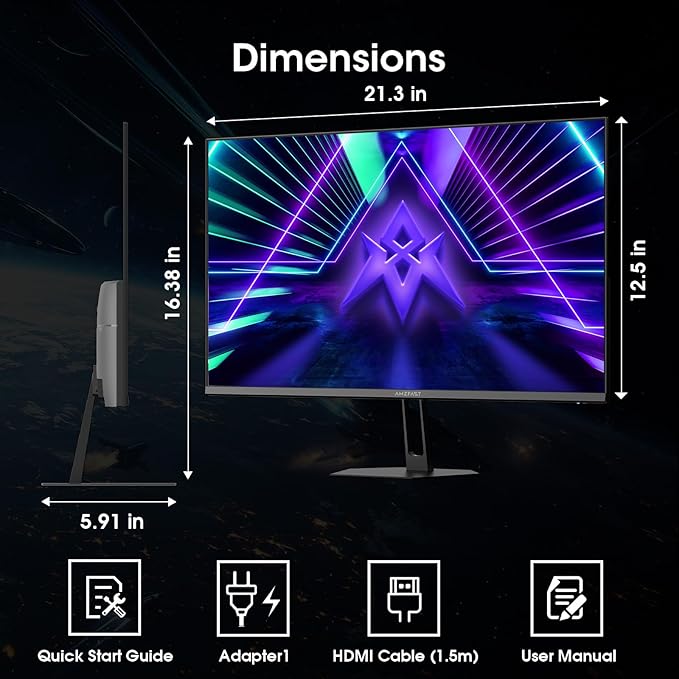 Amzfast 24 Inch Gaming Monitor 180Hz 200Hz FHD 1080p Computer Monitor 1ms Adaptive Sync 3000:1 129% sRGB HDR Display Eye Care VESA 75x75 Metal Stand HDMI 2.0 | DP 1.4 AMZG24X1