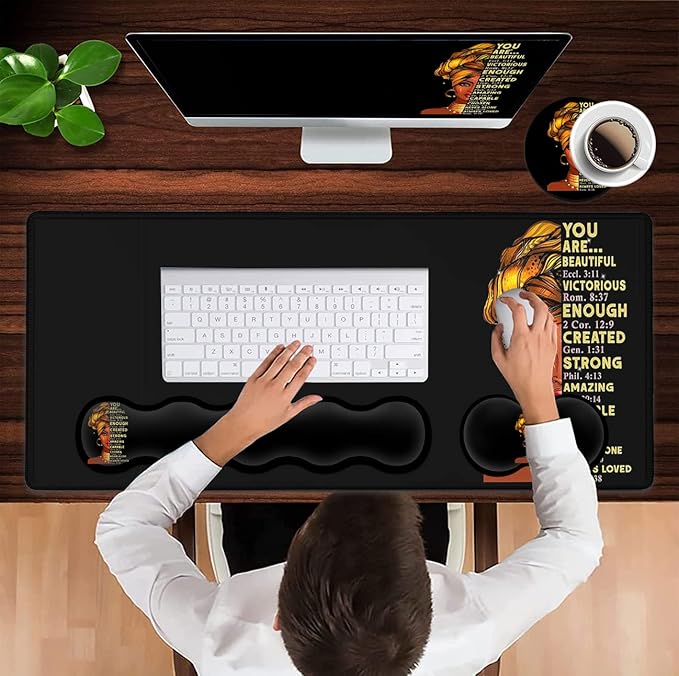 Large Mouse Pad with Wrist Support Ergonomic Memory Foam Keyboard Wrist Support &amp Non-Slip Mouse Wrist RestExtended Gaming Mouse Padsfor Laptop Office Desk Mat African Art Black Queen Anime Patt