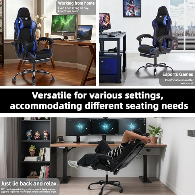 DEEPfurniture E-Sports Gaming Chair Sports Car Driving Seat PU Material Moulded Sponge Comfortable and Safe with MassageBlue