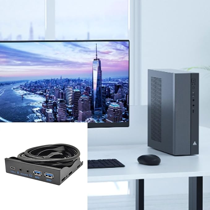 USB Front Panel for PC USB3.2 10Gbps Type C+19Pin 2 Port USB3.0 Hub+3.5mm Earphone Microphone for 3.5 Floppy Disk Bay Metal