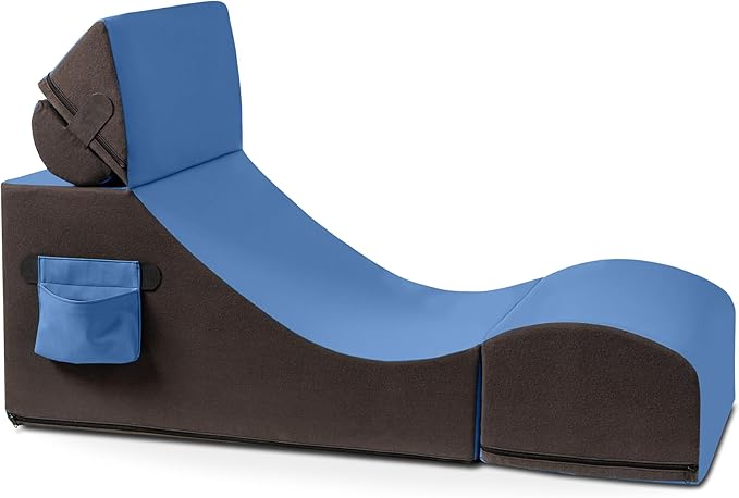 Jaxx Flexx V-Tex Convertible 3 in 1 Gamer Chair Table &amp Ottoman w/Adjustable Headrest &amp Pocket - Vinyl Royal Blue