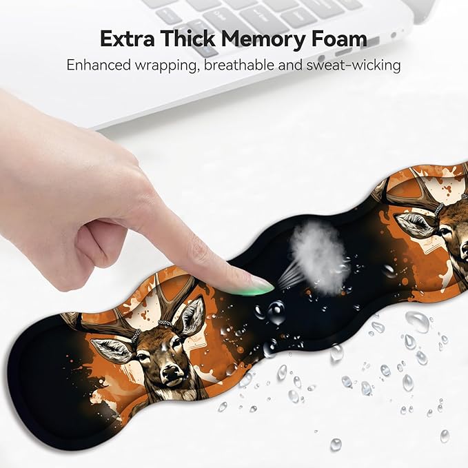 Mouse Wrist Rest and Keyboard Wrist Rest Pad+ Coaster Set Non-Slip Rubber Base Smooth Surface Ergonomic Gaming Mouse Pad for Easy Typing and Pain Relief Camo Tree Deer