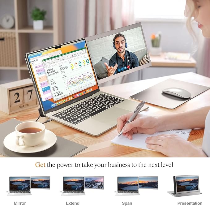 JoyReal Portable Monitor for Laptop Mac USB Dual Laptop Screen Extender 12'' FHD 1080P Second Travel Display for 14.2'' Mackbook Pro