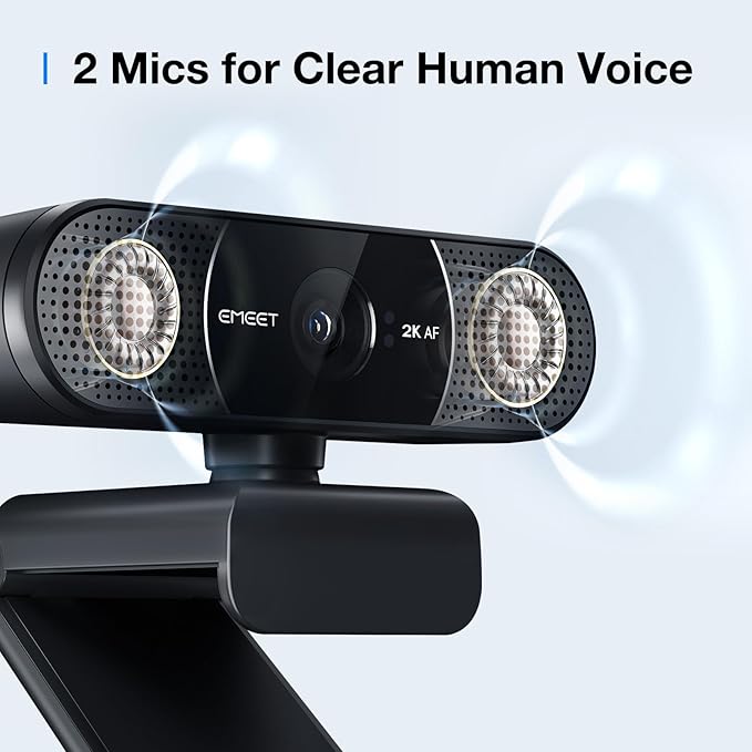 EMEET C960 2K Webcam with Microphone 2K QHD 2 Omnidirectional Mics PDAF Autofocus Streaming Camera with Privacy Cover Plug&ampPlay USB Webcam for Calls/Conference Zoom/Skype/YouTube Laptop/Desk