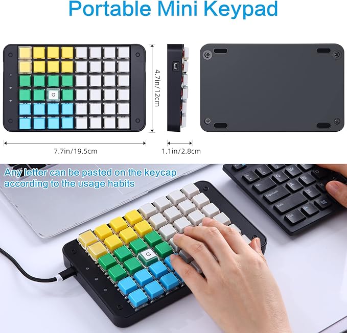 Koolertron One Handed Macro Mechanical Gaming Keyboard Fully Programmable Mini Keypad 48-Key Mini USB Macro Keyboard with Blank Keycaps for Gamers/Cashier/Designers/Video Editors
