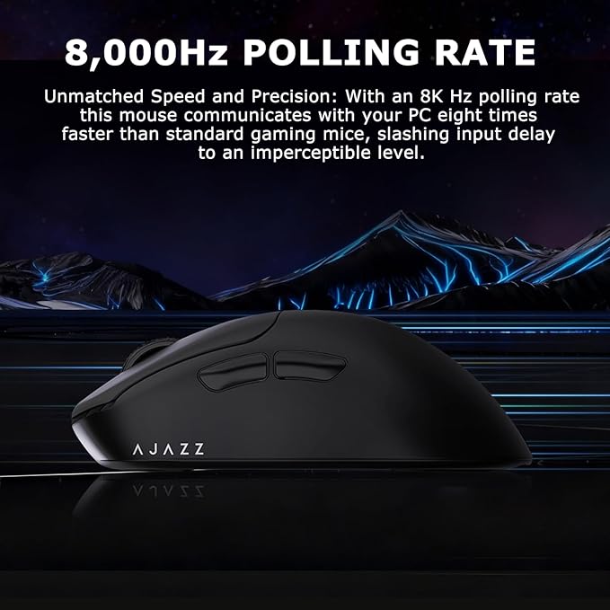 AJ179PRO PAW3395 26000 DPI Gaming Mouse 8000Hz Polling Rate 58g Ultra-Light Tri-Mode (2.4G/Wired/Bluetooth 5.2) Magnetic RGB Charging Dock Ergonomic Right-Hand Design Black