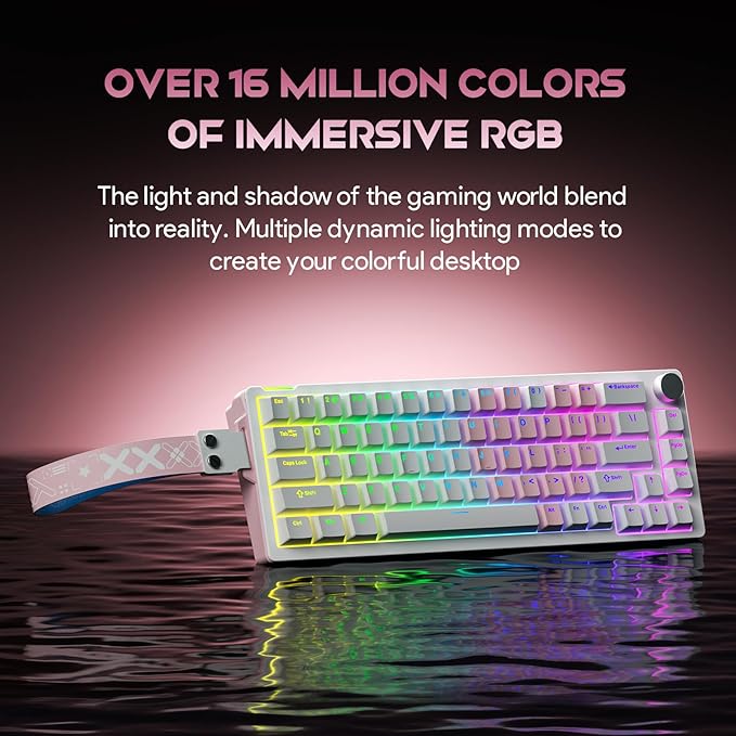 68% Wired Gaming Keyboard with Volume Knob RGB Backlit Mechanical Keyboard Gasket Mount with PBT Keycaps8000 Hz Polling Rate Hall Effect Cream Switches Hot-Swap for FPS Games (White+Pink)