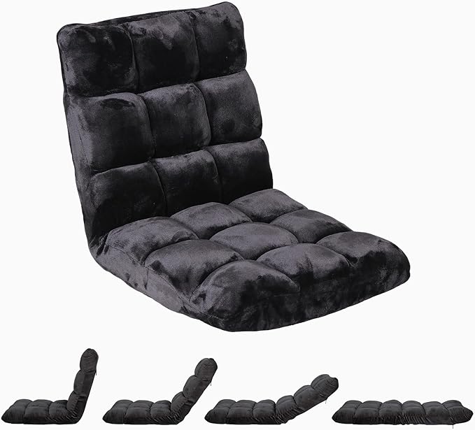 SUPER DEAL 14-Position Folding Floor Chair Gaming Sofa Cushioned Padded Reclining Bed Lounge Couch Seating for Comfy Reading Reading Gaming Relaxing Watching TV Black