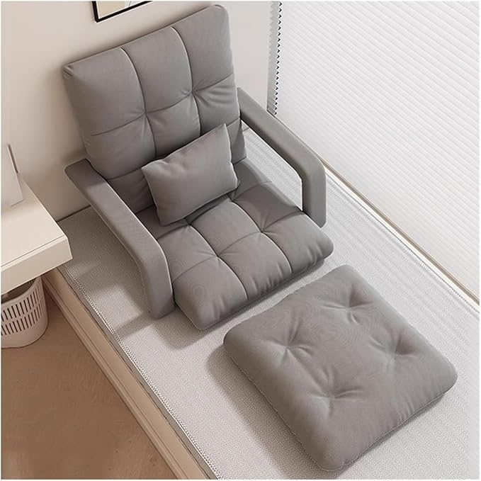 ELEFOCUS 6-Position Adjustable Folding Floor Chair - Comfy Recliner Gaming Sofa for Adults Lazy Lounge Couch with Arms(Grey)