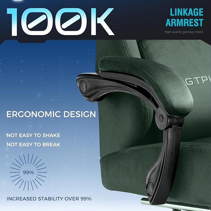 GTPLAYER Gaming Chair Fabric with Pocket Spring Cushion Big and Tall Gamings Chairs 350LBS High Back Computer Chair with Footrest for Adults Lumbar Support Swivel Game Chair for Office Gaming Green