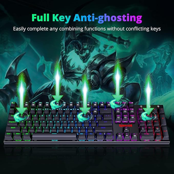 Redragon Mechanical Gaming Keyboard with Red Switches Wired Keyboard Mechanical with RGB Backlit Fully Progammable Durable Aluminum Frame Anti-Ghosting for PC Windows Mac K565 Black