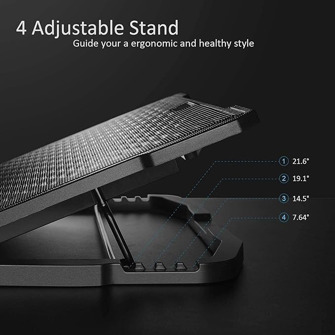 AICHESON S035 5 Fans Blue Light Laptop Cooling Pad and 2 Pack Type A Male to Type A Male Cable Combination Set