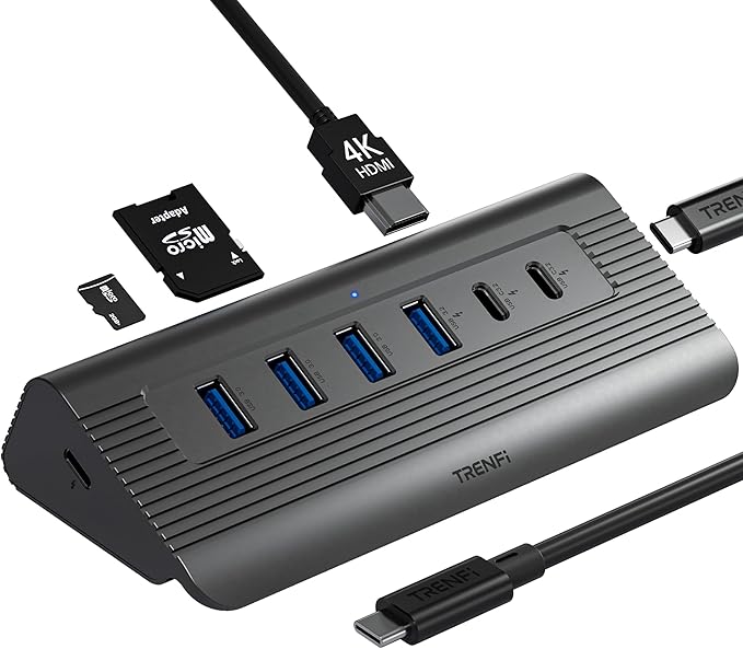 USB C Hub 10-in-1 Detachable Cable USB 3.2 Gen2 10Gbps — 4K 60Hz HDMI 100W PD SD/Micro SD — Docking Station for MacBook Pro/Air M1-M5 Windows Laptop Mac mini iPad Pro (Space Gray)